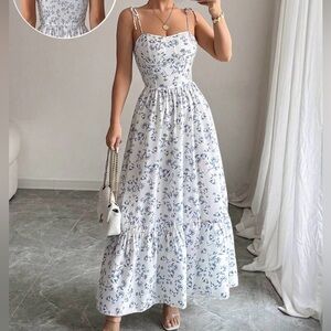 Floral White and Blue Women's Dress